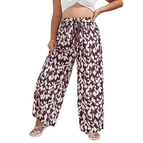 Produktbild: Regenmäntel In Übergröße Für Damen 24-26 Frauen Strand Lose Große Unregelmäßige Gedruckt Kordelzug Hosen Breite Bein Hosen Business Anzug Damen Hose