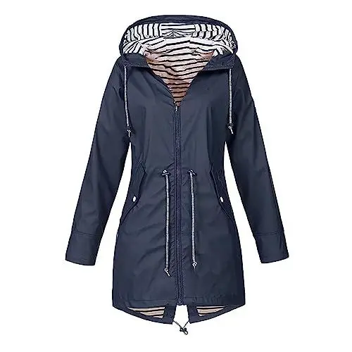Produktbild: Regenmantel Damen Wasserdicht Atmungsaktiv Regenjacke Outdoor Damen mit Kapuze Regenmantel Arbeit Wandern Trekking Regenbekleidung für Damen mit Kapuze Regenjacke Sommer Damen mit Kordelzug