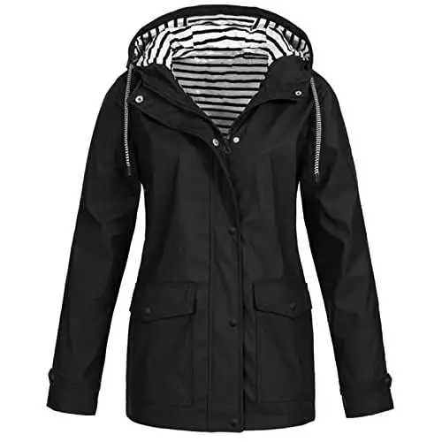 Produktbild: Regenmantel für Frauen Wasserdicht mit Kapuze Leichte Jacke für Frauen Damen-Regenjacke mit Kapuze wasserdichte Winterjacken für Frauen Regenjacke für Frauen Regenjacken Schwarz 4XL