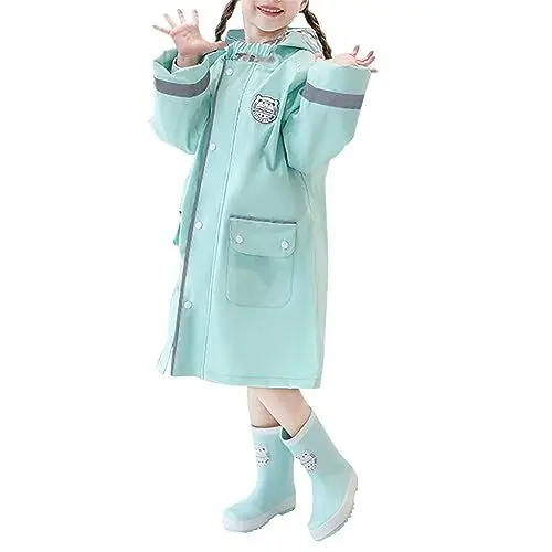 Produktbild: Regenponcho Kinder Kinder Regenjacke Regencape Kleinkind Regenmantel Mädchen Regenponcho Leichte wasserdichte Kinder Regenjacke Kinder Regenbekleidung 2XL Herbstjacke Mädchen (Mint Green, 4-5 Years)