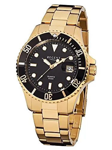 Produktbild: Regent Herren-Armbanduhr Elegant Analog Stahl ionenplattiert gold-Armband gold Quarz-Uhr URF370