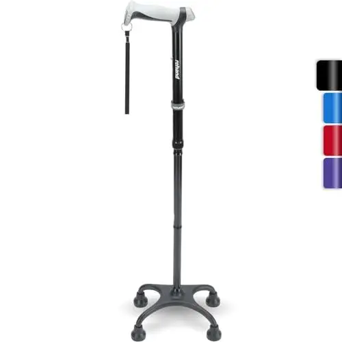 Produktbild: Vierfuß Spazierstock Gehstock, Gehstock mit Ergonomischem Griff und Anmutiger 4-Zinken-Basis, Verstellbare Gehstöcke für Rechts- Oder Linkshänder, Männer, Frauen und Senioren (Schwarz)