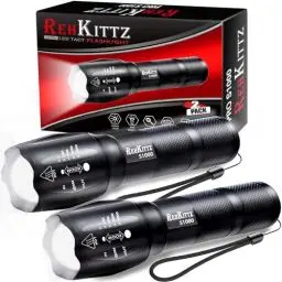 Produktbild: REHKITTZ Taschenlampe, Extrem Hell Tragbare Handlampe 2 Stück, 2000 Lumen, Wandern Camping Taschenlampe LED, Taktische Taschenlampe Outdoor Aluminium Alloy Material Mit 5 Licht Modi und Zoom