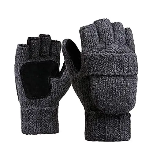 Produktbild: Rehomy Fingerlose Handschuhe für den Winter, Wolle, Wärmedämmung, wandelbare Fäustlinge, Überzug für Damen und Herren (Dunkelgrau)