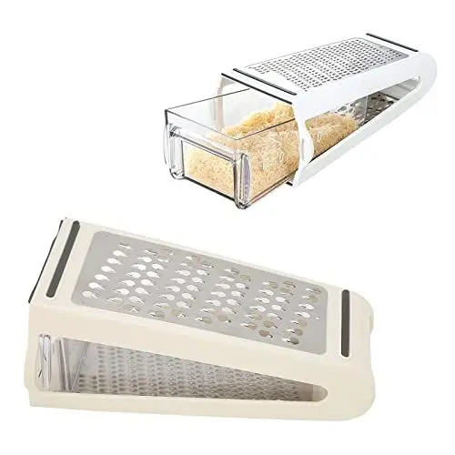 Produktbild: Gemüsehobel Edelstahl mit Behälter, 2-seitige Küchenreibe für Gemüse, Kartoffeln & Käse, Vierkantreibe mit Feinem, Praktische Küchenhelfer, Rostfrei & Leicht zu Reinigen(22 x 13,5 x 8,5 cm)
