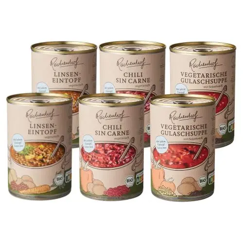 Produktbild: Reichenhof BIO-Eintöpfe 6er Box EASY VEGAN: Linsentopf(2X400g), Chili sin Carne(2X400g), Vegane Gulaschsuppe(2X380ml), 6er Pack