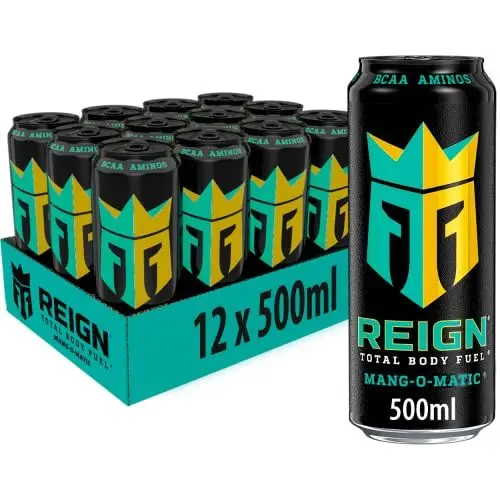 Produktbild: Reign Mang-O-Matic - koffeinhaltiger Energy Drink mit Mango-Geschmack - ohne Zucker, ohne Kalorien und ohne Farbstoffe - in praktischen Einweg Dosen (12 x 500 ml)