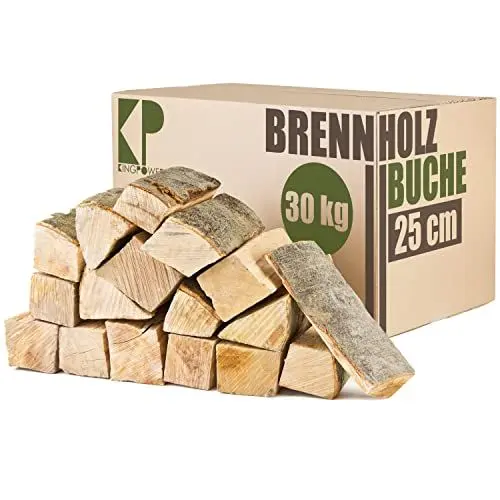 Produktbild: Reine Buche Brennholz 25 cm Kaminholz 30 kg für Kaminofen Lagerfeuer Feuerschale Ofen Grill Buchenholz kammergetrocknet ofenfertig Holzscheite Kingpower