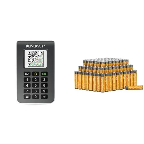 Produktbild: REINER SCT tanJack Photo QR I Chip chipTAN-Tan Generator für Online Banking & Amazon Basics AAA-Alkalibatterien, leistungsstark, 1.5 V, 100er-Pack