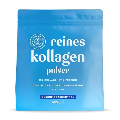Produktbild: Reines Collagen Pulver (450g) | Premium 100% reines Kollagen Hydrolysat | Peptide Typ 1 & 3 | Hochdosiert Kollagenpulver | Geschmacksneutral | in Deutschland hergestellt | Alpha Foods