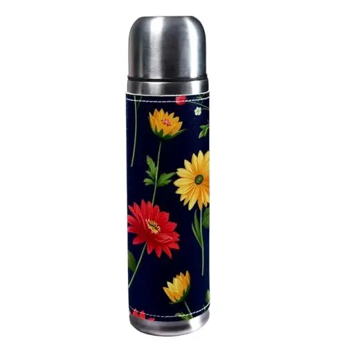 Produktbild: Reise Kaffeetasse doppelte isolierte Tasse aus Edelstahl 500ml,pflanze hinterlässt blühende blumen