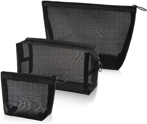 Produktbild: Reise Kulturbeutel, 3 Stück Portable Mesh Kosmetiktasche Sibba Mini Kulturtasche Mesh Kulturtasche leicht transparent Kosmetiktasche Reißverschluss Verfassungsbeutel für Reise- und Campingtoiletten