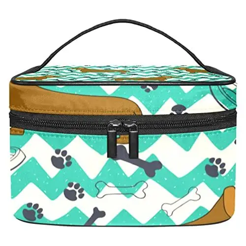 Produktbild: Reise Kulturbeutel mit Reißverschlüssen, Reisezubehör, Toilettenartikel, Kosmetiktasche, Make up Taschen für Männer und Frauen,Cartoon Tier Dackel Blaue Welle