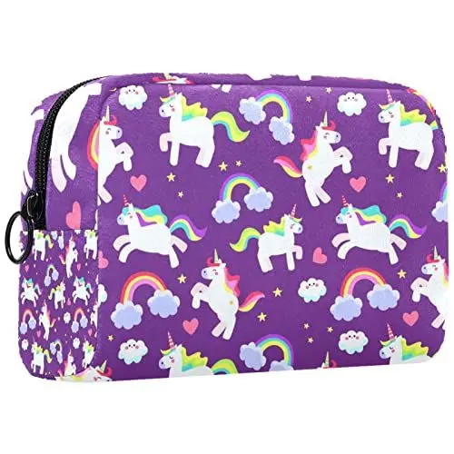 Produktbild: Reise Kulturbeutel mit Reißverschlüssen, Reisezubehör, Toilettenartikel, Kosmetiktasche, Make up Taschen für Männer und Frauen,Einhorn Karikatur Tier Regenbogen Purpur