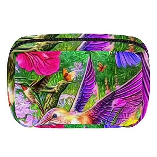 Produktbild: Reise Kulturbeutel mit Reißverschlüssen, Reisezubehör, Toilettenartikel, Kosmetiktasche, Make up Taschen für Männer und Frauen,Frühlings Garten Schmetterlings Kolibri Blume modern