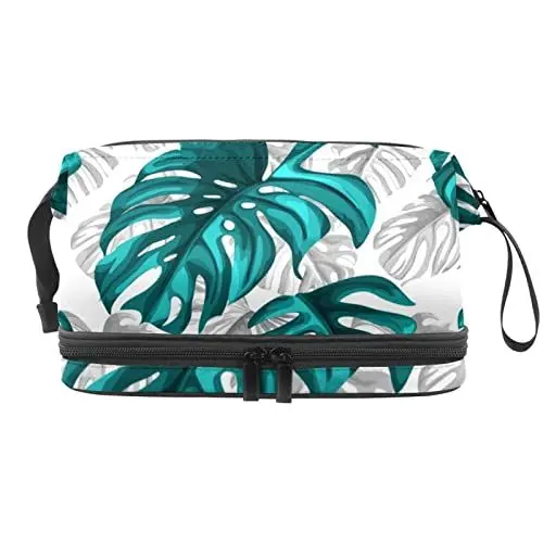 Produktbild: Reise Kulturbeutel mit Reißverschlüssen, Reisezubehör, Toilettenartikel, Kosmetiktasche, Make up Taschen für Männer und Frauen,Moderne grüne Tropische Pflanzen Monstera Summer