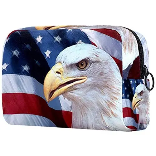 Produktbild: Reise Kulturbeutel mit Reißverschlüssen, Reisezubehör, Toilettenartikel, Kosmetiktasche, Make up Taschen für Männer und Frauen,Usa Flagge und Adler Tiere