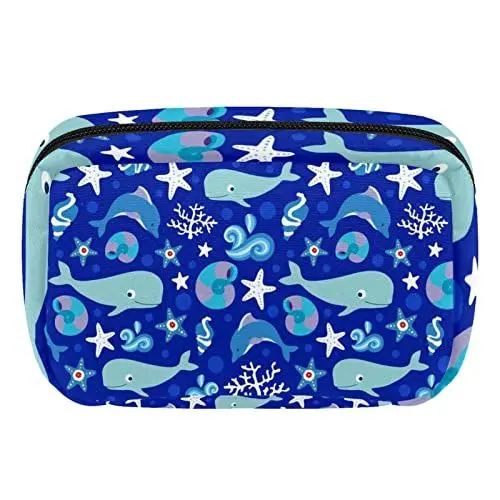 Produktbild: Reise Kulturbeutel mit Reißverschlüssen, Reisezubehör, Toilettenartikel, Kosmetiktasche, Make up Taschen für Männer und Frauen,Wal Karikatur Tier Ozean Blau