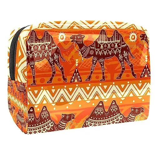 Produktbild: Reise Make-up Tasche,Kulturbeutel,Kosmetiktasche,Retro Orange Camel Ethno,Kosmetiketui,wasserdicht,Make-up-Beutel aus PVC