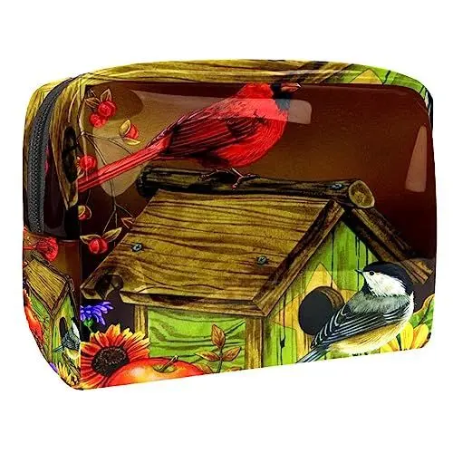 Produktbild: Reise Make-up Tasche,Kulturbeutel,Kosmetiktasche,Sonnenblumenhaus Vogel,Kosmetiketui,wasserdicht,Make-up-Beutel aus PVC