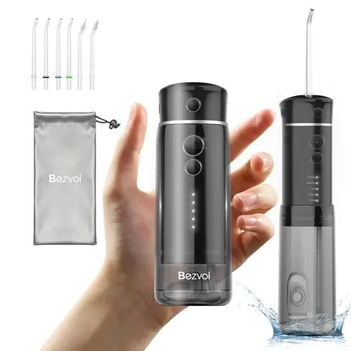 Produktbild: Bezvoi Reise Munddusche Kabellos Zahnreinigung: Oral Irrigator mit 5 Modi, 180ML Wassertank IPX7 Wasserdicht Elektrische Zahnreiniger, Wasser Zahnseide mit 6 Tipps für Reinigung Reisen nach Hause