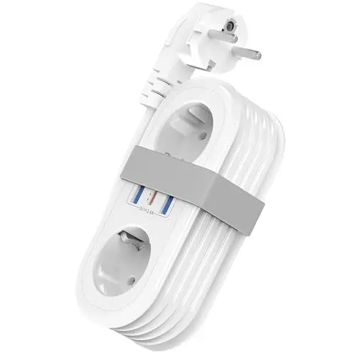 Produktbild: Reise Steckdosenleiste mit PD20W USB C Schnelllade, 5 in 1 Mehrfachsteckdose mit 3 USB, STGAROT Mehrfachstecker Verteilersteckdose mit 1,4m Umwickeltes Verlängerungskabel 2500 Watt, Weiß