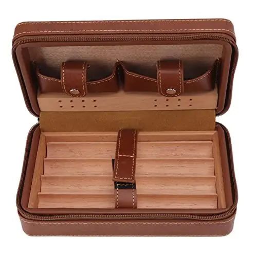 Produktbild: Reise Zigarren Humidor Case, Portable Zigarrenbox mit Befeuchter und Divider, Zedernholz Leder Zigarrenetui -Set mit Aufbewahrungstasche, Saugnapf für Männer Frauen, hält bis zu
