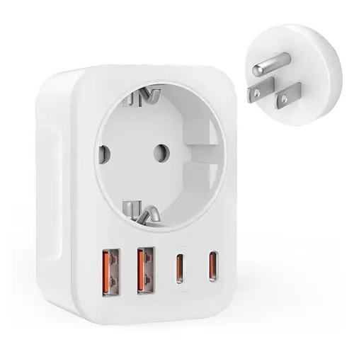 Produktbild: Reiseadapter USA-Adapter USA mit 2 USB 2 Typ-C(3.4A),mit 1 AC,5-in-1 USA Adapter Steckdose,Stromadapter USA,Adapter USA Deutschland Stecker,Steckdosenadapter Typ B für Amerika Kanada Thailan Mexiko