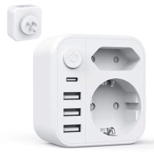Produktbild: Reiseadapter USA-Adapter USA mit 3 USB+1 Typ-C (3.4A),Steckdosenadapter 6-in-1 USA Adapter Steckdose Typ B,Adapter USA Deutschland Stecker,Reisestecker Stromadapter für Amerika Kanada Mexiko Thailan