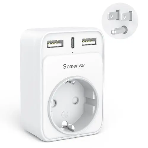 Produktbild: Reiseadapter USA Adapter Amerika Deutschland Stecker mit 2USB 1USB C (3A), 4-in-1 Steckdosenadapter Reisestecker Stromadapter für USA Kanada Thailand Mexiko Wand Ladegerät Ladestation