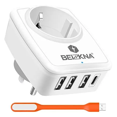 Produktbild: Reiseadapter USA Adapter Amerika Deutschland Stecker mit 3 USB und Typ-C Reisestecker Steckdosenadapter US Stromadapter für Kanada Mexiko Thailand Wand Reise Ladegerät, EU Adapter USA Steckdose TypB