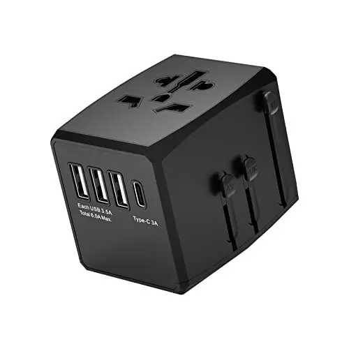 Produktbild: Reiseadapter Weltweit 3.5 A High Speed 3 x USB + 3 A Typ-C-Anschluss, Universal-Reiseadapter Max. Leistung in 1920 W für 240 V Wechselstrom
