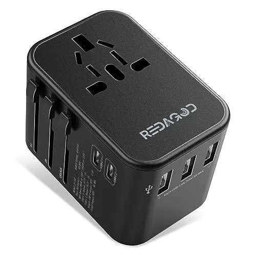 Produktbild: Reiseadapter Weltweit, Redagod 30W Universal Steckdosenadapter 3USB, 2USB C und 1AC Steckdose, Universal Adapter 224+ Ländern, Internationaler Reiseadapter für USA UK Japen Thailand Italien Australien