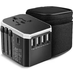 Produktbild: Reiseadapter Weltweit Universal Reisestecker Adapter mit 4USB, 1USB C 15W Schnelles Laden und 1AC Steckdose, Internationaler Steckdosenadapter, Travel Adapter mit UK EU USA AUS Stecker, 224+ Ländern.