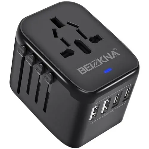 Produktbild: Reiseadapter Weltweit Universal Reisestecker Adapter mit USB C, Internationaler Steckdosenadapter mit 4USB und AC Steckdose, Travel Plug Stromadapter für Europa USA England Thailand Italien Australien