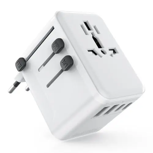 Produktbild: Reiseadapter Weltweit, Universal Reisestecker mit 2 USB A und 2 USB C, Internationaler Steckdosenadapter – Kompatibel mit USA, EU, UK, Japan, Australien, Mexiko & 180+ Länder Weiß