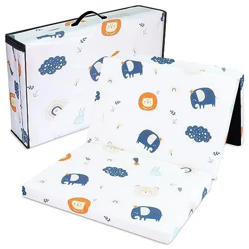 Produktbild: Klappmatratze Faltbare Reisebett Baby Matratze 60x120 cm - Faltmatratze für Kinder Gästematratze klappbar Babymatratze Bodenmatratze Schlafmatratze und Reisematratze Regenbogen