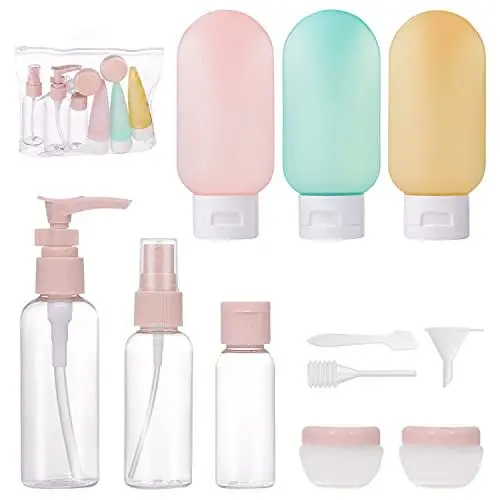 Produktbild: Reiseflaschen zum befüllen Plastikflaschen Set 11 Stück portable Reiseset mit Sprühflaschen, Pumpflaschen und Creme Döschen Flüssigkeit Kosmetik Behälter in Reisegröße für Shampoo Lotion Creme