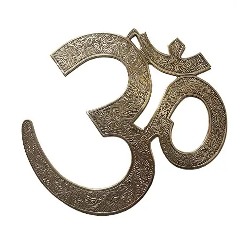 Produktbild: ReiseGut Ohm Zeichen Messing Wanddeko 30cm Wandschmuck Om Symbol Mantra Shanti Hinduismus für Meditation-, Yoga-Studio, Zen-Garten Feng Shui Esoterik Geschenke, SM002-OM30, Gold