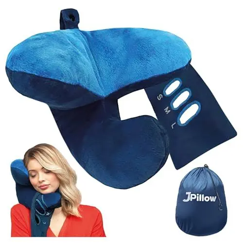 Produktbild: JPillow Reisekissen für Flugzeuge - Ein wenig sperrig, teuer und dauert ein paar Minuten, um zu meistern, aber unterstützt Kopf und Nacken in echtem Luxus - Britische Erfindung des Jahres (Blau)
