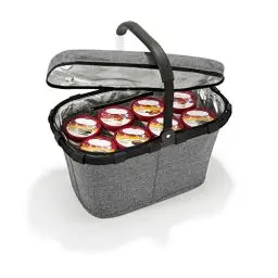 Produktbild: reisenthel carrybag iso twist silver – Stabiler Einkaufskorb mit Kühlfunktion – Elegantes und wasserabweisendes Design mit verschließbarem Deckel