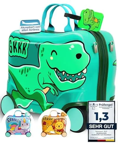 Produktbild: REISERACKER Kinderkoffer zum Draufsitzen als Kinderkoffer Handgepäck & Ersatz für Kindertrolley Jungen - Kinderkoffer Jungen - Kinder Reisekoffer für Kindergepäck - Kinderkoffer mit Rollen