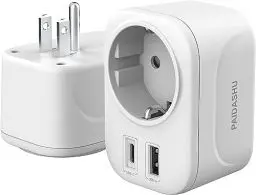 Produktbild: Reisestecker Adapter USA Deutschland Stecker USA Adapter Steckdose mit USB A & C Reise Geschenk Gadgets Zubehör Stromadapter Reisestecker Amerika Mexiko Thailand Kanada Stecker Adapter a1 (001)