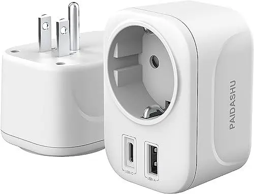 Produktbild: Reisestecker Adapter USA Deutschland Stecker USA Adapter Steckdose mit USB A & C Reise Geschenk Gadgets Zubehör Stromadapter Reisestecker Amerika Mexiko Thailand Kanada Stecker Adapter a1 (001)
