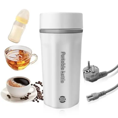 Produktbild: Reisewasserkocher Klein 500ML Tragbarer Wasserkocher Mini Wasserkocher 316 Edelstahl,Schnell Wasser Kochen Kleiner Wasserkocher für Unterwegs,Heizung Schaltet Sich Automatisch ab (Weiß)