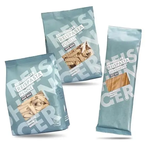 Produktbild: REISHUNGER Glutenfreie Nudeln aus Vollkornreis 3 x 400g - Nährstoffreich - Original italienische Reispasta als Penne, Fusilli & Spaghetti - Reisnudeln bei Zöliakie geeignet