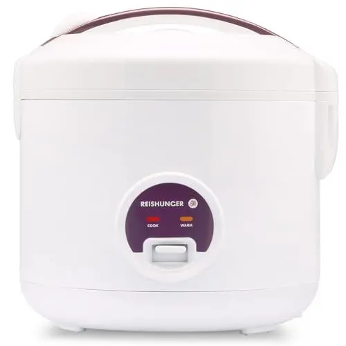 Produktbild: REISHUNGER Reiskocher & Dampfgarer mit Keramikbeschichtung - 1,2L, Weiß - für 1-6 Personen - Schnelle Zubereitung ohne Anbrennen - Mit Warmhaltefunktion inkl. Dämpfeinsatz, Löffel & Messbecher