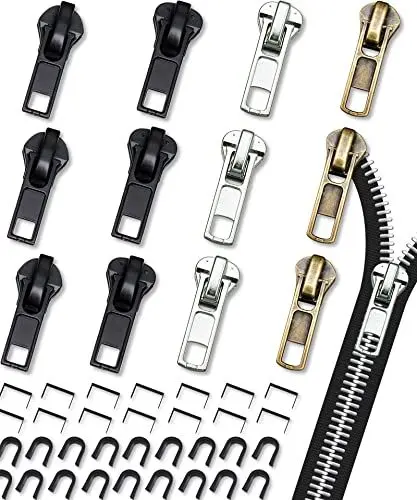 Produktbild: ReißVerschluss Reparatur Set (52 Stück), Universal #5 Reissverschluss Reparatur Set, Ersatz Zipper für ReißVerschluss, ReißVerschluss Schieber, Reisverschlußreparatur Set für Jacken, Taschen, Mantel