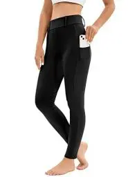 Produktbild: Reitleggings Damen Vollbesatz mit Handytasche, High Waist Reithose Damen Mädchen Stretch mit Gürtelschlaufen Schwarz L
