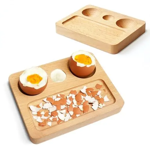 Produktbild: Reixuier Eierbecher 2Set Aus Hochwertigem Holz Buche,Eierbecher Lustige Einzigartiges Design Verhindert, Eierschalen am Tisch übrig Bleiben,Ideal für Kindercamping und Familientische